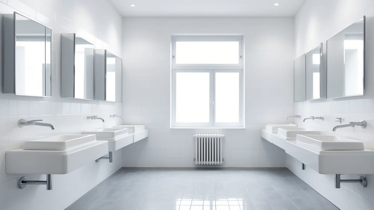 Kindgerechter Sanitärbereich einer Kita nach der Reinigung