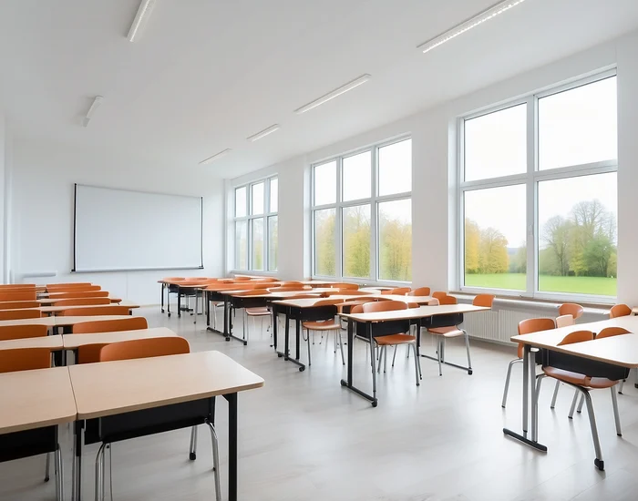 Gereinigter Klassenraum einer Berliner Schule